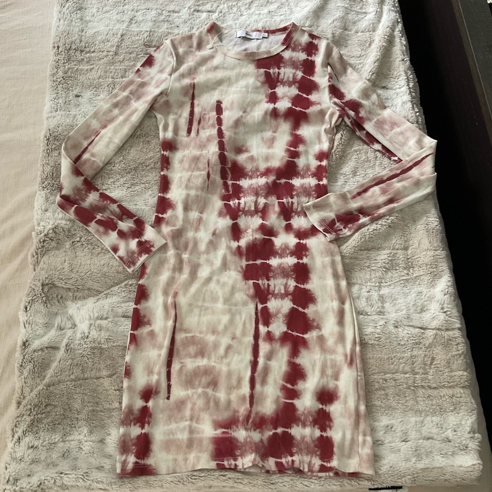 Elegant Tie-Dye Dress in Red and Cream NWOT